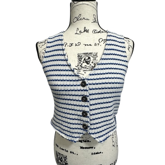 Mango White and Blue Knit Coastal Top, XS - Picture 1 of 8